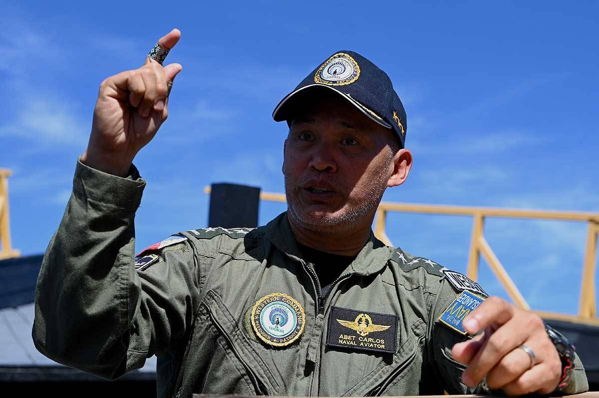 Vice Admiral Alberto Carlos, Armed Forces of the Philippines, Westerm Command Chief, speaks during an interview with the media at a port in Palawan on March 6, 2024. The Philippines said on March 5 that China Coast Guard vessels caused two collisions with Philippine boats and water cannoned one of them, leaving four crew injured during a resupply mission in the South China Sea.
JAM STA ROSA / AFP