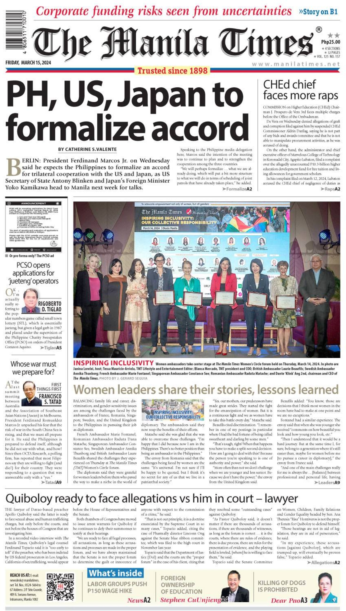 The Manila Times Front Page | March 15, 2024 | The Manila Times