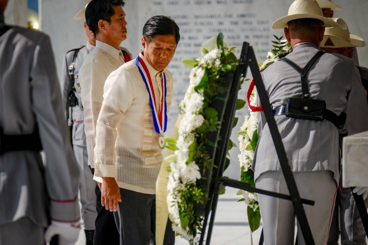 President Ferdinand Marcos Jr. troops the line during the 82nd Anniversary of the 'Araw ng Kagitingan' or Day of Valor with the theme 'Honoring Veterans for a United Filipino People' at the Mount Samat National Shrine in Bataan on Tuesday, April 9, 2024. The nation commemorates 'Araw ng Kagitingan' in remembrance of the 'Fall of Bataan,' when Filipino and American soldiers surrendered to the Japanese during World War II. NOEL B. PABALATE/PPA POOL
