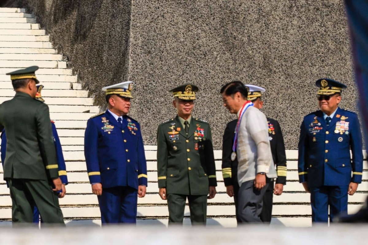 President Ferdinand Marcos Jr. troops the line during the 82nd Anniversary of the 'Araw ng Kagitingan' or Day of Valor with the theme 'Honoring Veterans for a United Filipino People' at the Mount Samat National Shrine in Bataan on Tuesday, April 9, 2024. The nation commemorates 'Araw ng Kagitingan' in remembrance of the 'Fall of Bataan,' when Filipino and American soldiers surrendered to the Japanese during World War II. NOEL B. PABALATE/PPA POOL
