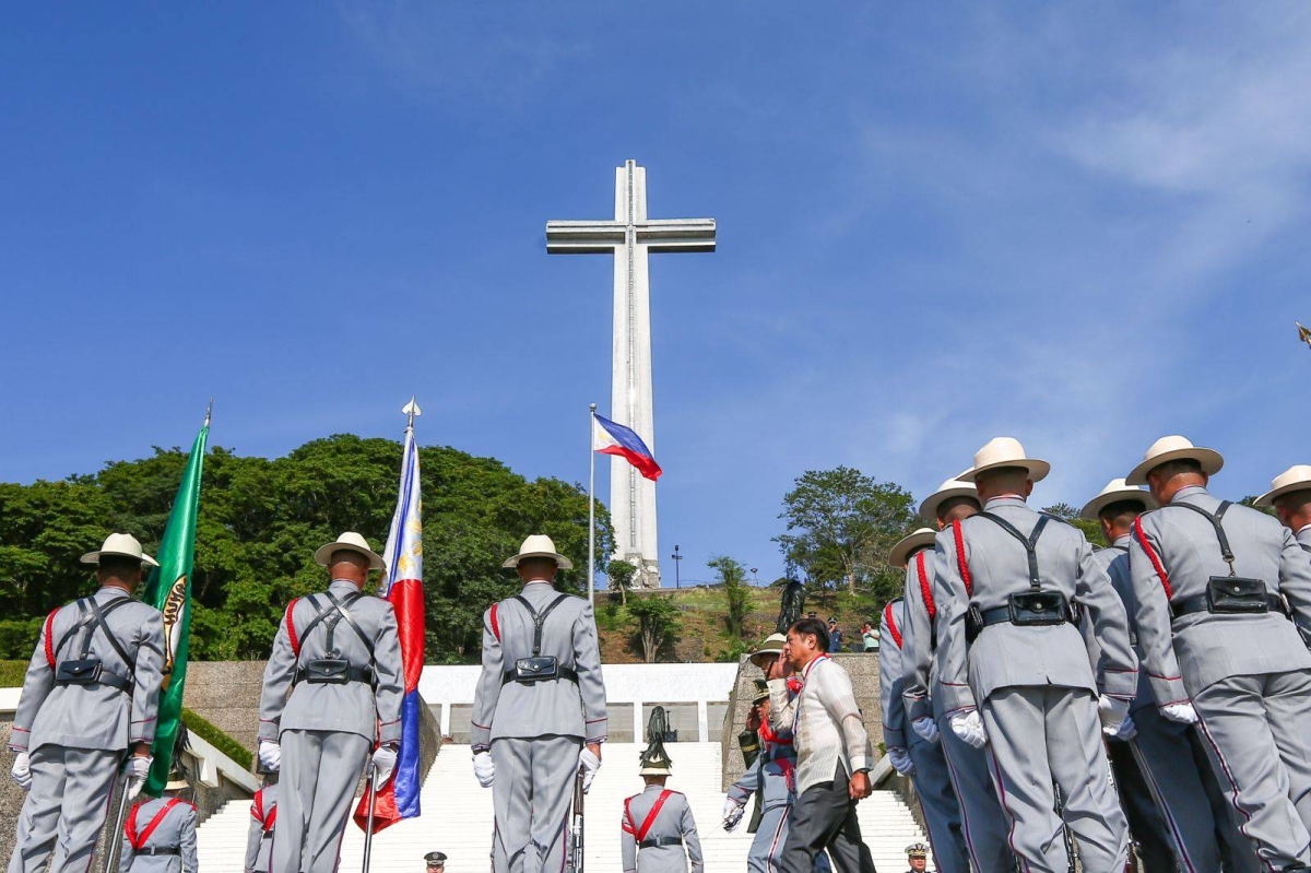 President Ferdinand Marcos Jr. troops the line during the 82nd Anniversary of the 'Araw ng Kagitingan' or Day of Valor with the theme 'Honoring Veterans for a United Filipino People' at the Mount Samat National Shrine in Bataan on Tuesday, April 9, 2024. The nation commemorates 'Araw ng Kagitingan' in remembrance of the 'Fall of Bataan,' when Filipino and American soldiers surrendered to the Japanese during World War II. NOEL B. PABALATE/PPA POOL
