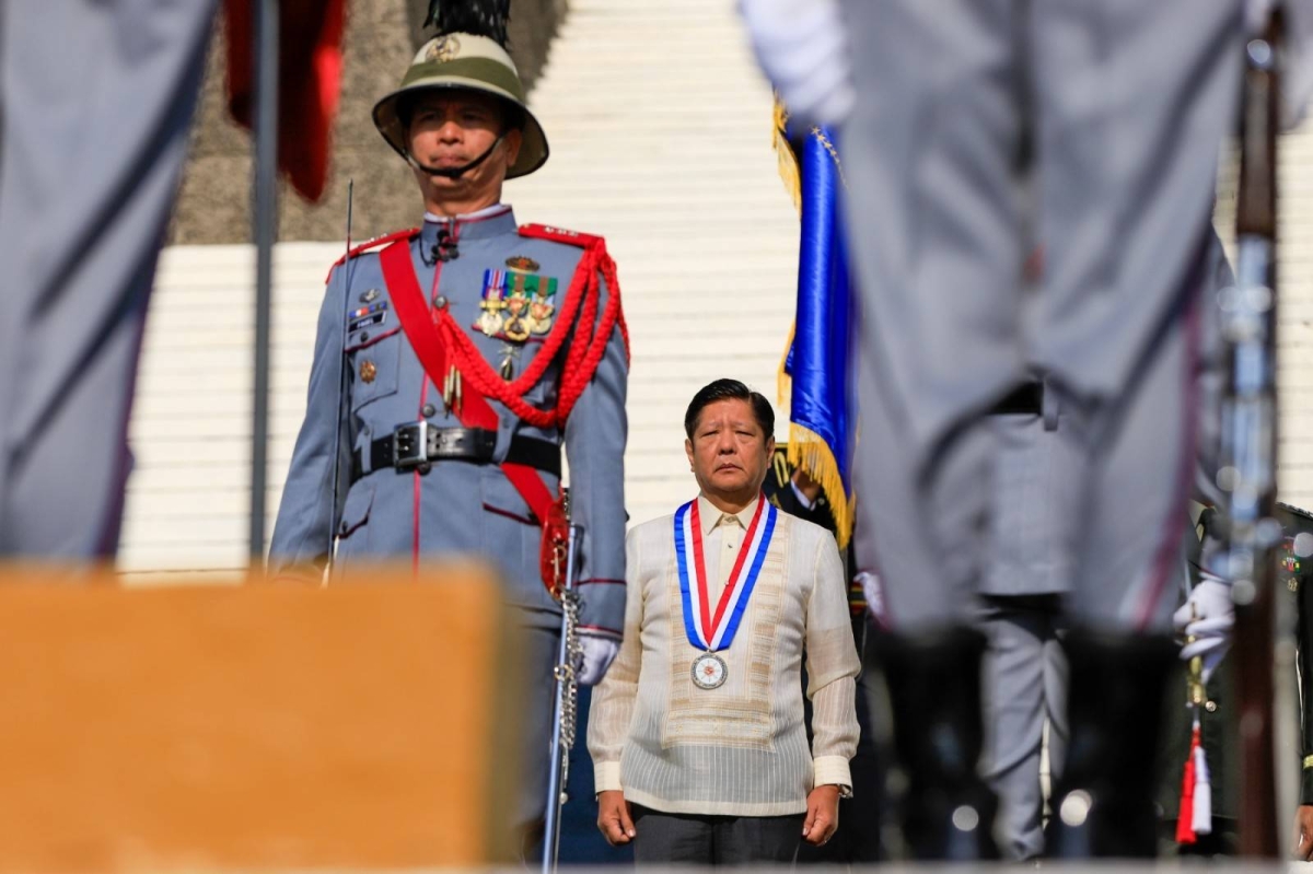 President Ferdinand Marcos Jr. troops the line during the 82nd Anniversary of the 'Araw ng Kagitingan' or Day of Valor with the theme 'Honoring Veterans for a United Filipino People' at the Mount Samat National Shrine in Bataan on Tuesday, April 9, 2024. The nation commemorates 'Araw ng Kagitingan' in remembrance of the 'Fall of Bataan,' when Filipino and American soldiers surrendered to the Japanese during World War II. NOEL B. PABALATE/PPA POOL
