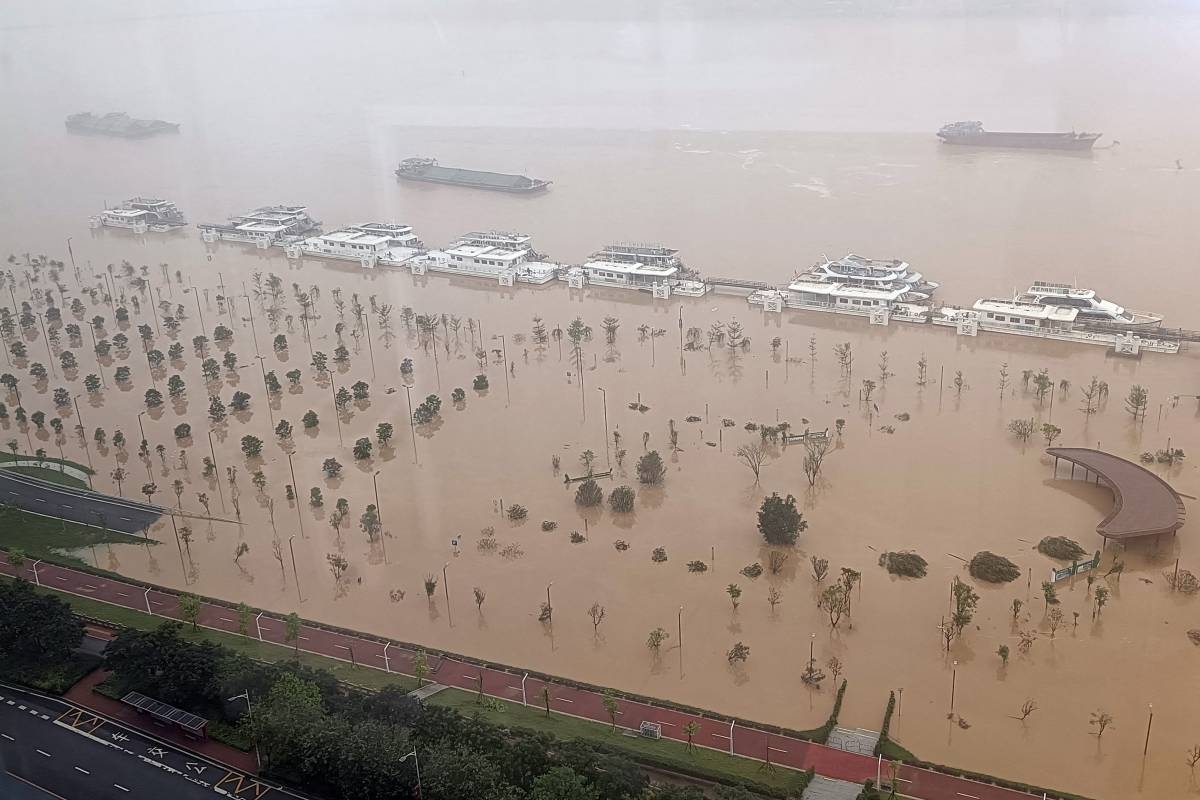 A general view of a submerged street after heavy rains in Qingyuan City, in China’s southern Guangdong Province on April 22, 2024. AFP PHOTO