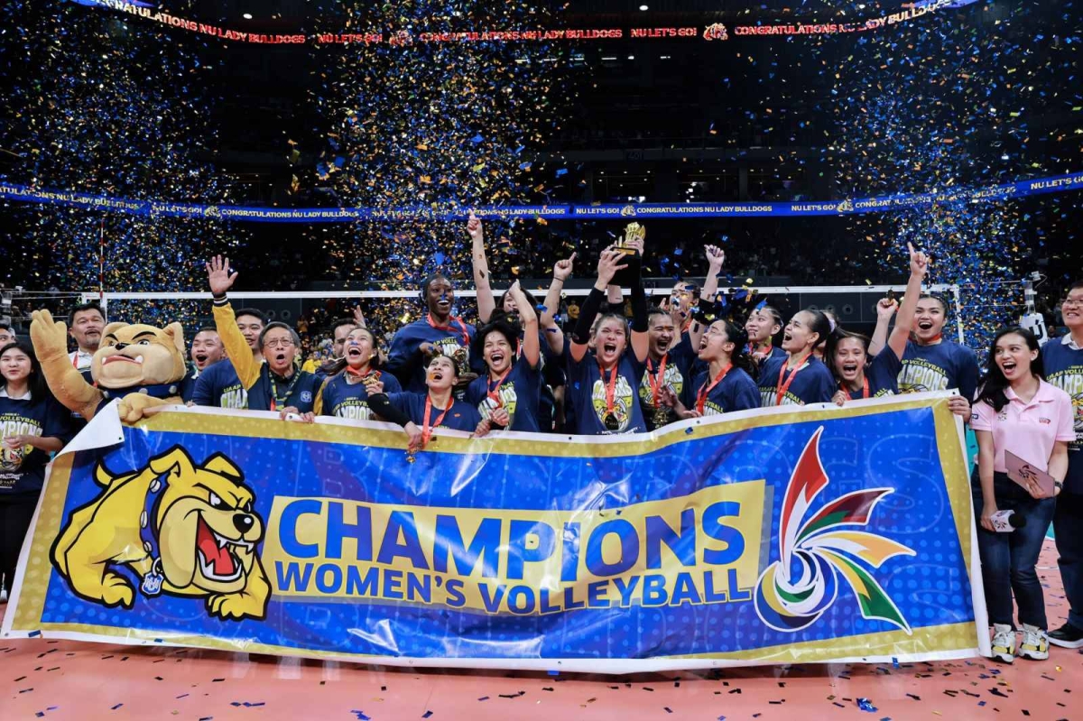 It's a double celebration for National University as its men and women's volleyball teams emerged champions in UAAP 86 at the Mall of Asia Arena on Wednesday, May 15, 2024. The Lady Bulldogs finished off the UST Golden Tigresses in four sets, 25-23, 23-25, 27-25, 25-16, in the Game 2 of the Finals while the men completed a four-peat against their foes from the same school also in four sets, 25-21, 22-25, 25-17, 25-15 in Game 2, to become the second team in the Final Four era to win four straight crowns. PHOTOS BY RIO DELUVIO
