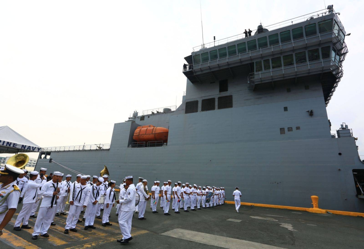 Rear Admiral Rajesh Dhankhar, commanding flag officer of the Eastern Fleet of the Indian Navy, delivers a speech shortly after the arrival of INS Shakti Fleet Tanker, INS Delhi and INS Kiltan in Manila on May 19, 2024. The three ships are in Manila for a three-day goodwill visit. PHOTOS BY MIKE ALQUINTO
