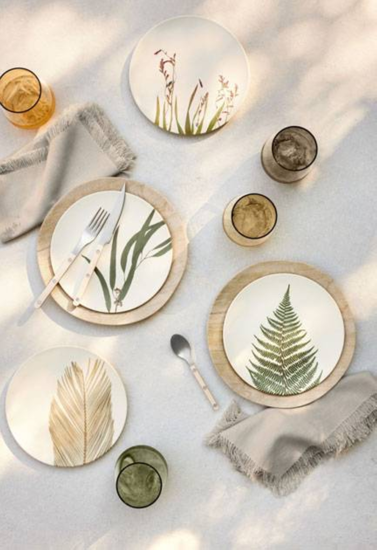 Botanical bamboo melamine salad plates are a natural for alfresco cocktail hours, dinner parties or brunches.