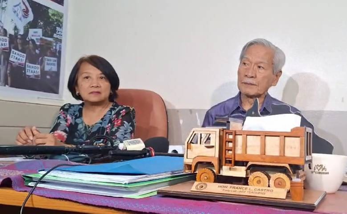 ACT Teachers Rep. France Castro and former Bayan Muna Rep. Satur Ocampo face media on Monday, July 15, 2024. PHOTO BY RED MENDOZA