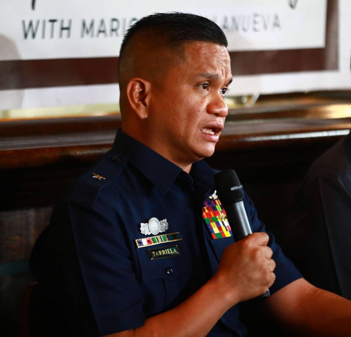 Retired Supreme Court Associate Justice Antonio Carpio and Philippine Coast Guard Commodore Jay Tarriela, spokesman on the West Philippine Sea, answer media questions on the arbitral ruling, eight years after, at the weekly 'Kapihan sa Manila Bay,' on July 17, 2024. PHOTO BY MIKE ALQUINTO