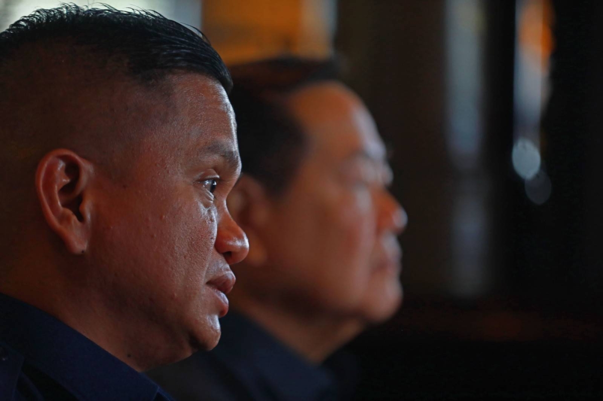 Retired Supreme Court Associate Justice Antonio Carpio and Philippine Coast Guard Commodore Jay Tarriela, spokesman on the West Philippine Sea, answer media questions on the arbitral ruling, eight years after, at the weekly 'Kapihan sa Manila Bay,' on July 17, 2024. PHOTO BY MIKE ALQUINTO