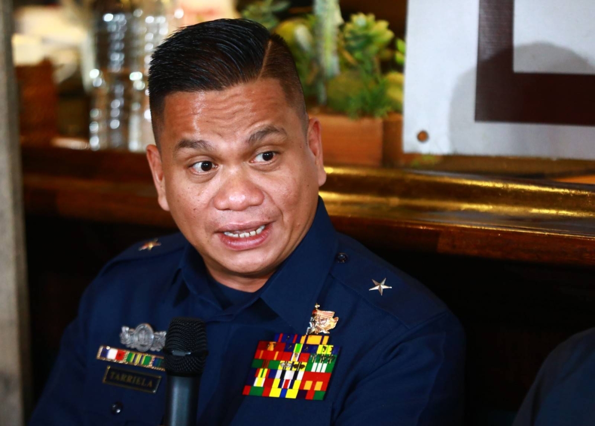 Retired Supreme Court Associate Justice Antonio Carpio and Philippine Coast Guard Commodore Jay Tarriela, spokesman on the West Philippine Sea, answer media questions on the arbitral ruling, eight years after, at the weekly 'Kapihan sa Manila Bay,' on July 17, 2024. PHOTO BY MIKE ALQUINTO