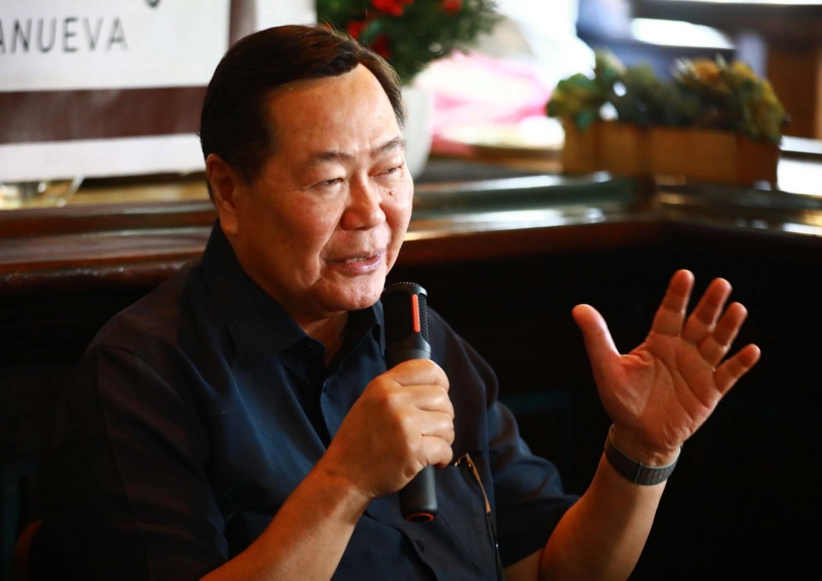 Retired Supreme Court Associate Justice Antonio Carpio and Philippine Coast Guard Commodore Jay Tarriela, spokesman on the West Philippine Sea, answer media questions on the arbitral ruling, eight years after, at the weekly 'Kapihan sa Manila Bay,' on July 17, 2024. PHOTO BY MIKE ALQUINTO