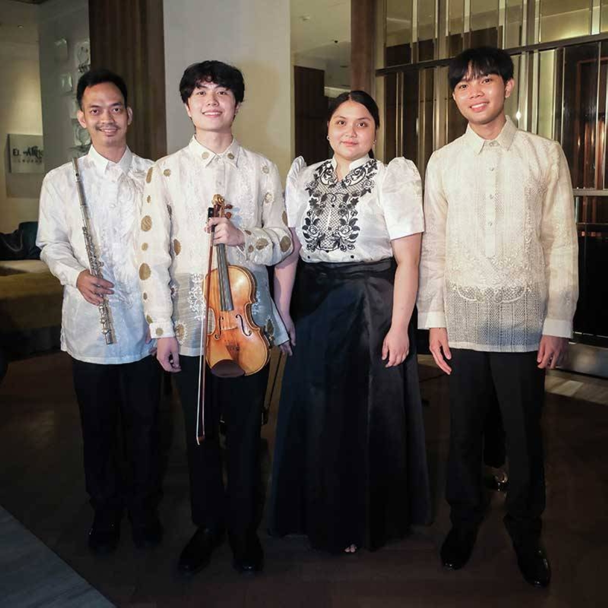 The Cultural Center of the Philippines’ Young Music Scholars (from left) Mark Kenedy Rocas, Adrian Nicolas Ong, Lizzie Bett Estrada and Aidan Ezra Baracol. PHOTOS BY J. GERARD SEGUIA