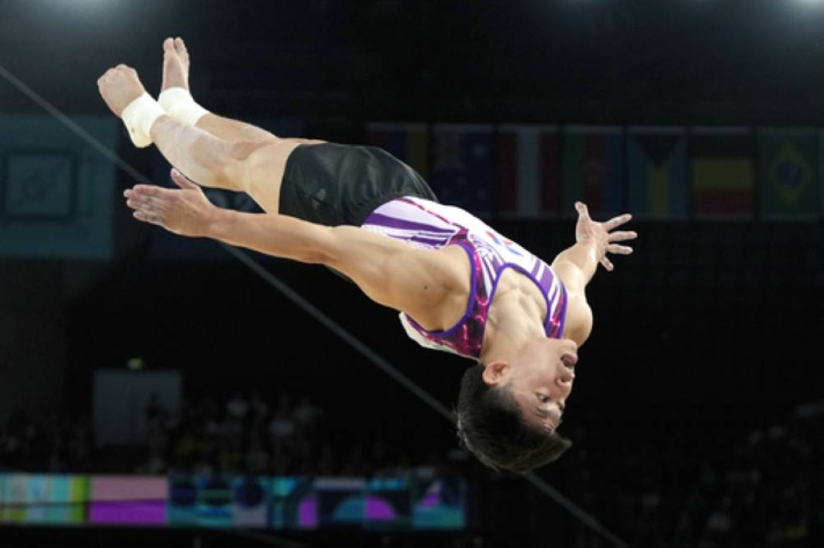 Carlos Edriel Yulo of the Philippines competes during the men's artistic gymnastics individual floor finals at Bercy Arena at the 2024 Summer Olympics, Saturday, Aug. 3, 2024, in Paris, France. AP PHOTO 