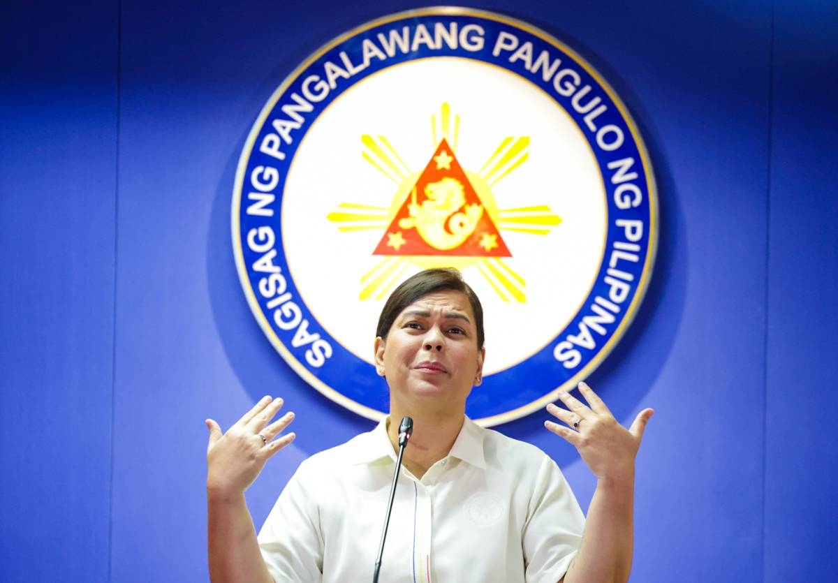 Vice President Sara Duterte gestures during a press conference in Mandaluyong City on September 25, 2024. PHOTOS BY JOHN ORVEN VERDOTE 