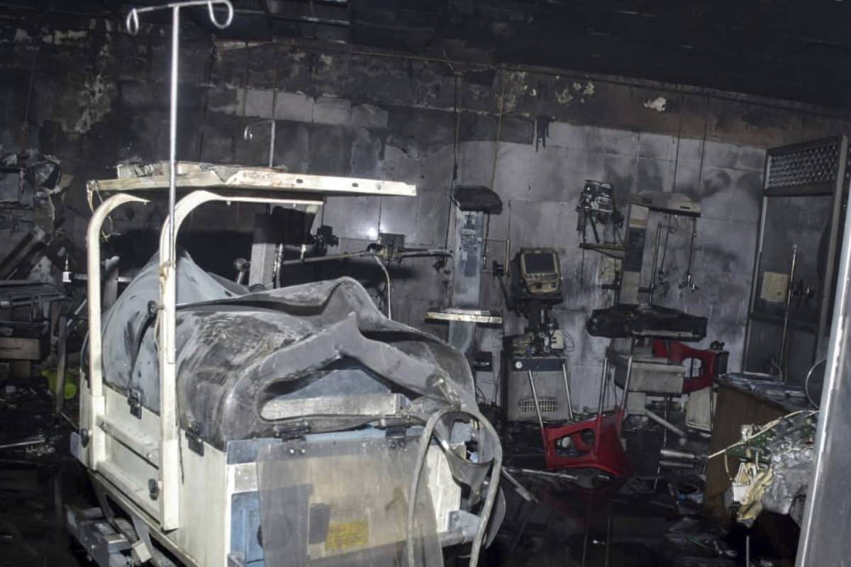 Equipment damaged by fire lies inside a neonatal intensive care unit at Jhansi Medical College hospital in Jhansi, India, Friday, Nov. 15, 2024. (AP Photo)