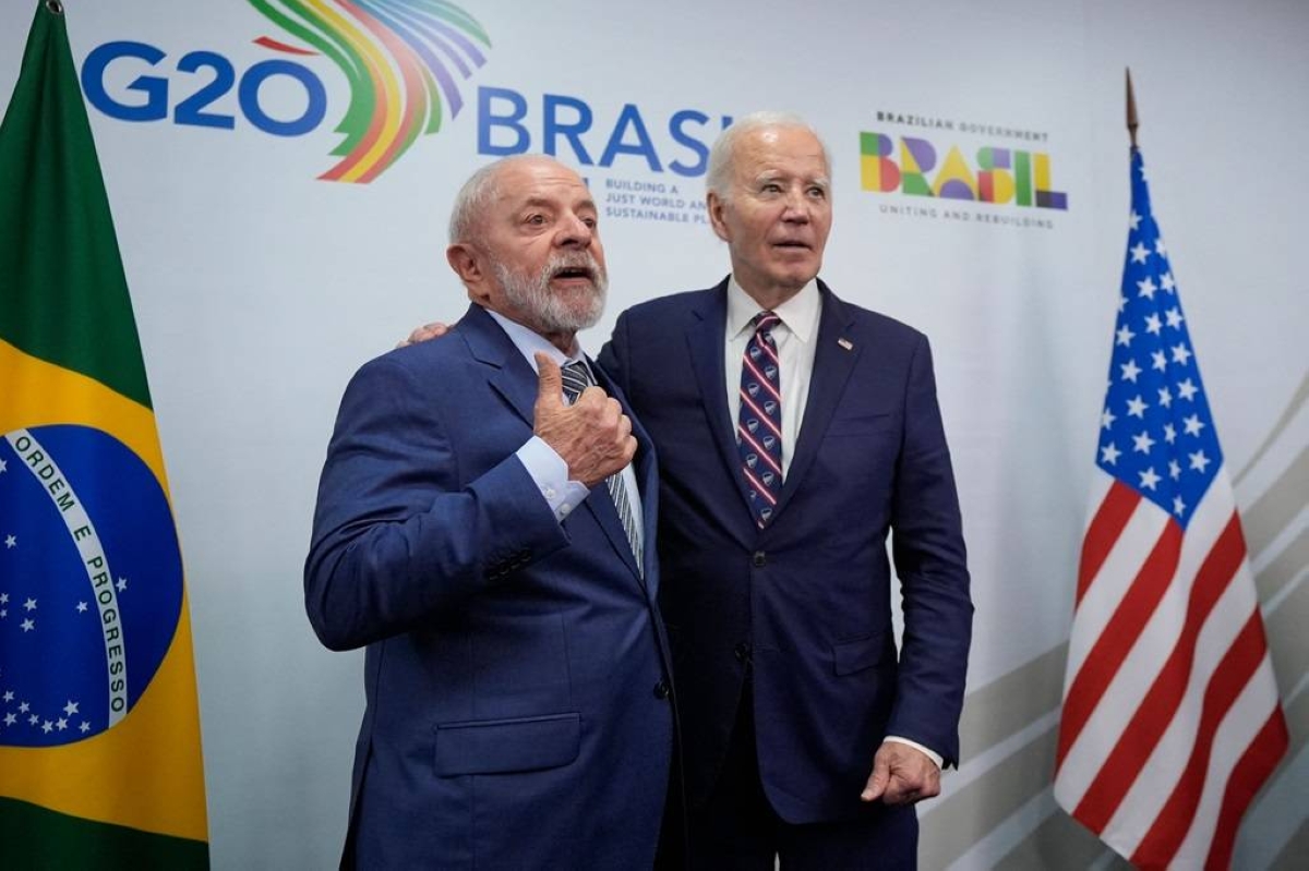 HEADS OF STATE United States President Joe Biden (right) and Brazil’s President Luiz Inacio Lula da Silva pose for pictures during a working lunch at the Group of 20 Leaders’ Summit in Rio de Janeiro, southeastern Brazil, on Nov. 19, 2024. AFP PHOTO