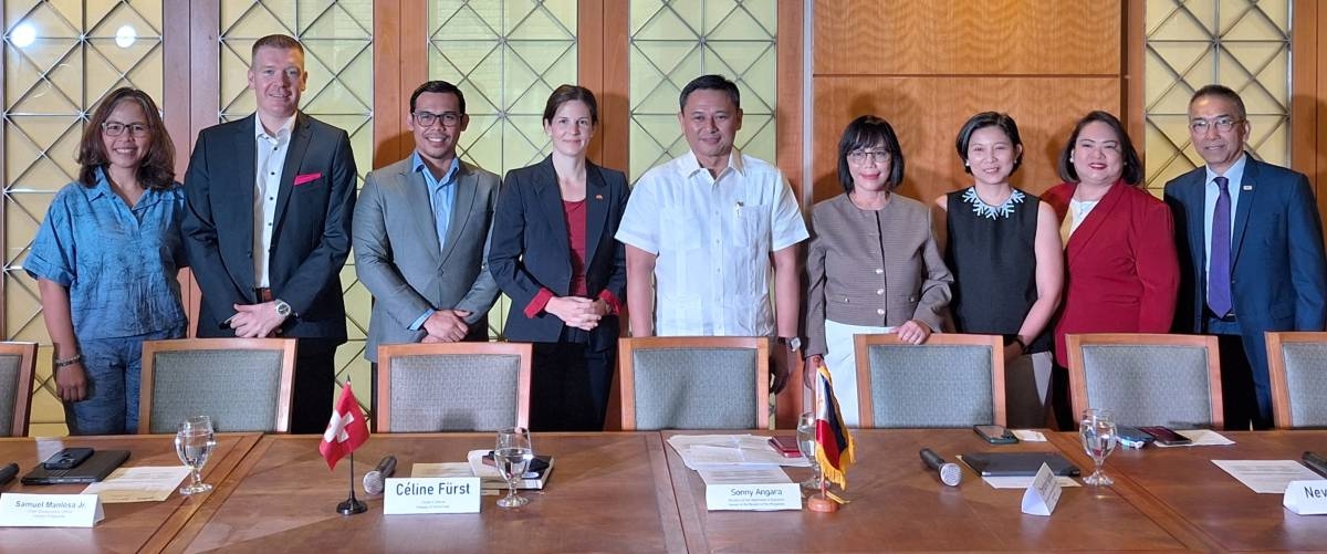 Embassy of Switzerland Chargé d’affaires Céline Fürst and Education Secretary Juan Sonny Angara (4th and 5th from left, respectively) with representatives of Swiss Cultural Fund member companies (from left) Denya-Gracia Uy-Anastacio of Nestlé Philippines, Frank Konstanzer of Endress   Hauser, Samuel Manlosa Jr. of Holcim Philippines, Christine Fajardo of Novartis Philippines, Neva Santos of Partners Group, Diana Edralin of Roche Philippines, and Cresenciano Maramot of SGS Philippines. CONTRIBUTED PHOTO 