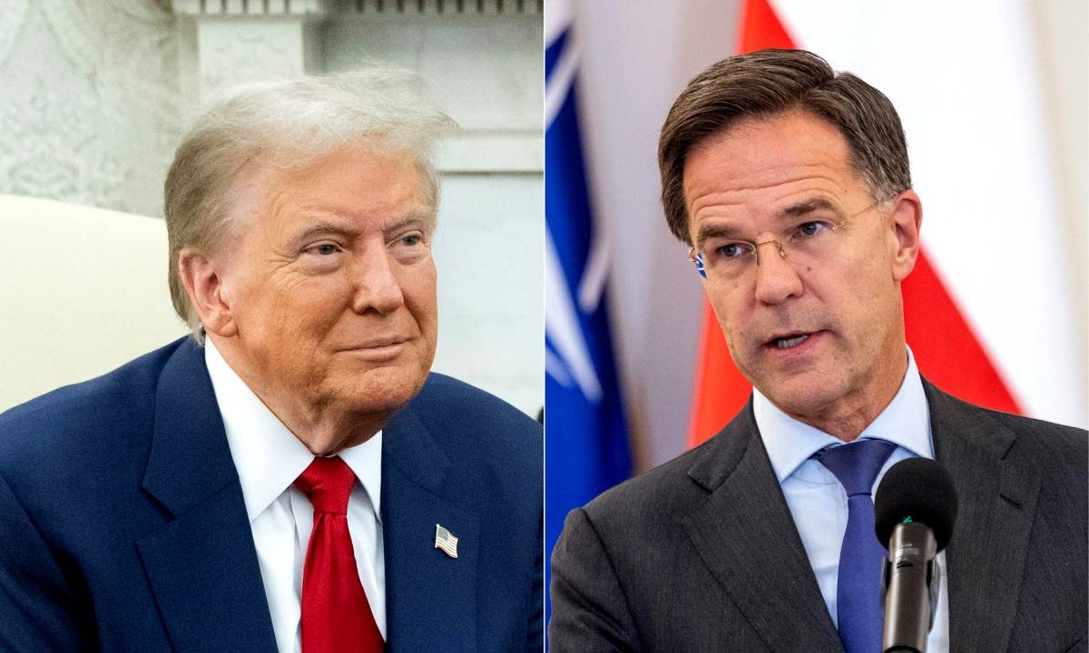 (COMBO) This combination of pictures created on November 22, 2024 shows
US President-elect Donald Trump (L) on November 13, 2024, and NATO Secretary General Mark Rutte on November 13, 2024. - NATO chief Mark Rutte held talks with US President-elect Donald Trump in Florida on the "global security issues facing the alliance", a spokeswoman said November 23, 2024. The meeting took place on November 22, 2024 in Palm Beach, Farah Dakhlallah said in a statement. In his first term Trump aggressively pushed Europe to step up defence spending and questioned the fairness of the NATO transatlantic alliance (Photo by SAUL LOEB and Wojtek RADWANSKI / AFP)