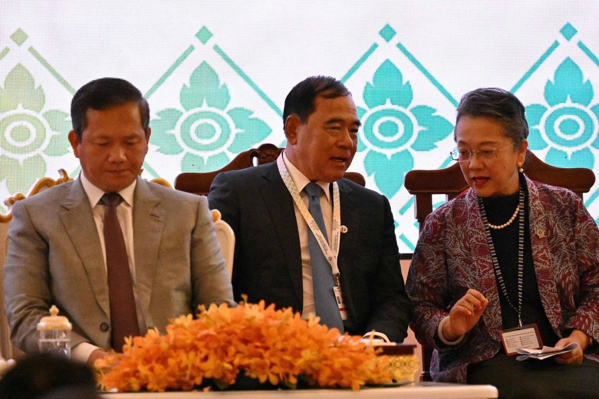 NO TO LANDMINES Cambodia Prime Minister Hun Manet looks on as Armida Alisjahbana, UN undersecretary general, speaks to Ly Thuch, first vice president of the Cambodian Mine Action Authority, at the Siem Reap-Angkor Summit on a Mine free World landmine conference on Nov. 25, 2024. AFP Photo