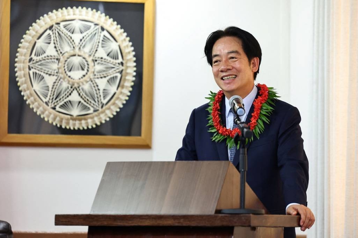 HAPPY TO BE HERE Taiwanese leader Lai Ching-te addresses the parliament of the Marshall Islands in the capital Majuro on Dec. 3, 2024. PHOTO FROM TAIWAN’S CENTRAL NEWS AGENCY VIA AFP