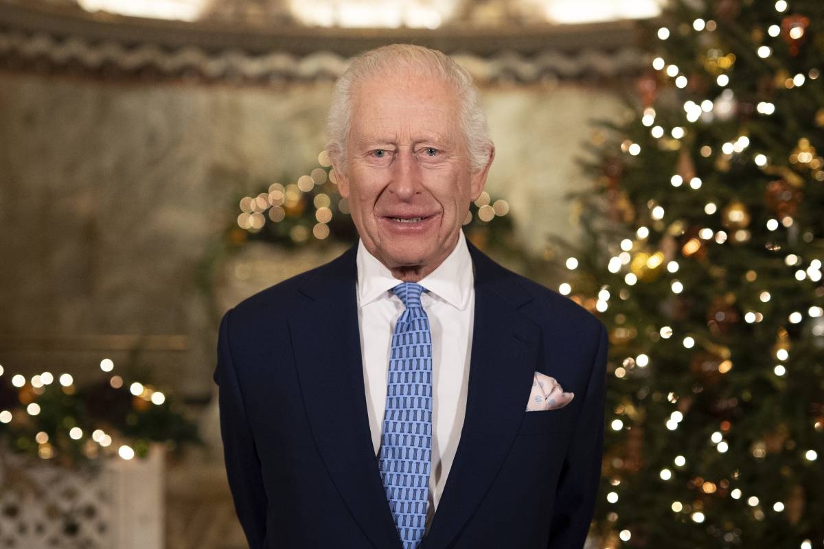 Britain's King Charles III speaks during the recording of his Christmas message at the Fitzrovia Chapel in central London, England, Wednesday, Dec. 11, 2024.  PHOTO BY AARON CHOWN/ PA VIA AP POOL 