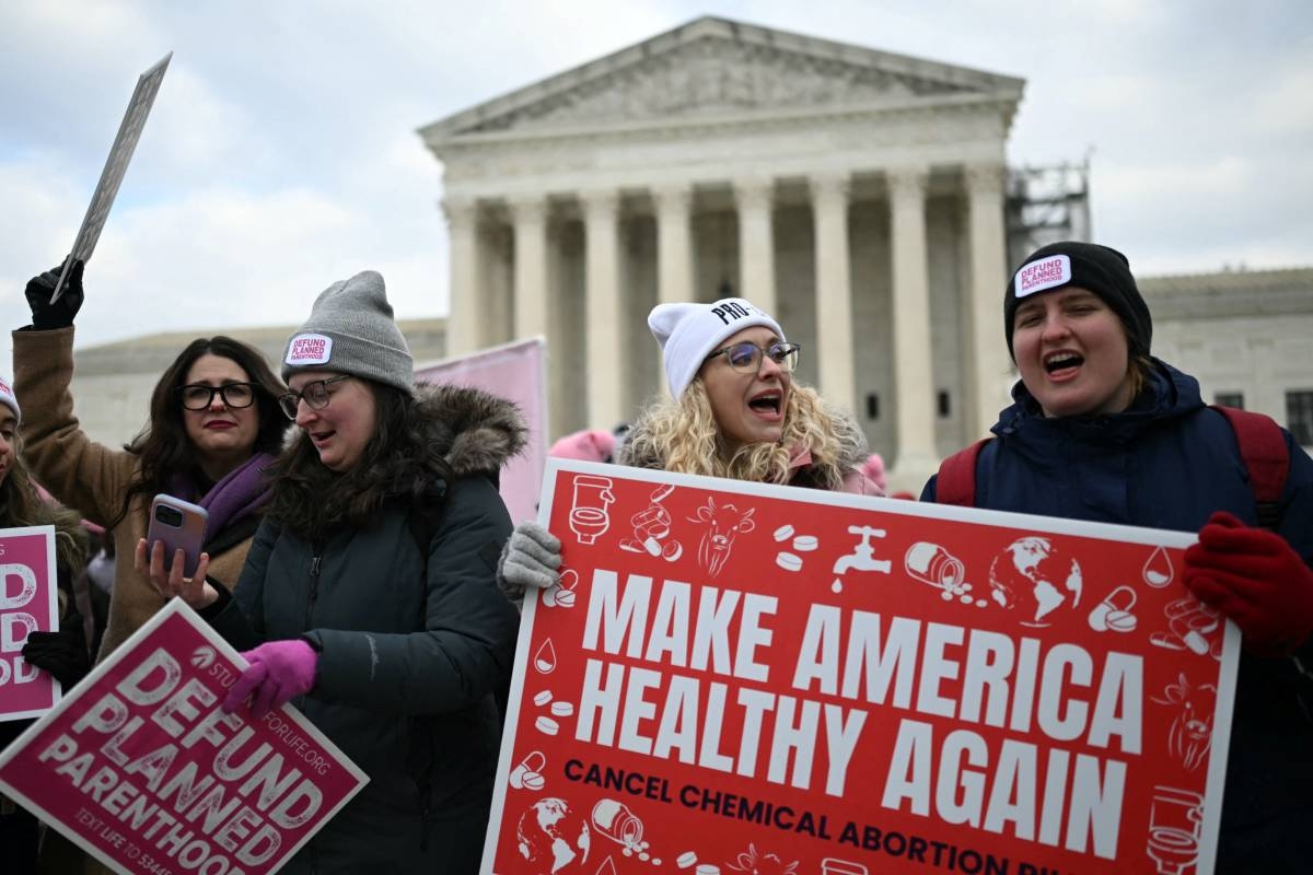 Anti-abortion rights activists rally in front of the US Supreme Court in Washington, DC, during the annual "March for Life," on January 24, 2025. (Photo by ANDREW CABALLERO-REYNOLDS / AFP)