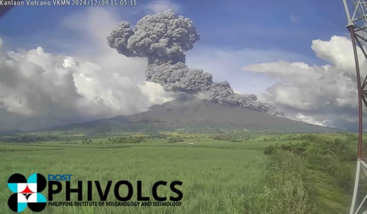 ERUPTION Kanlaon Volcano erupts on Dec. 9, 2024, prompting officials to raise its alert level and order the evacuation of residents living in danger zones. Screen grab from DOST video