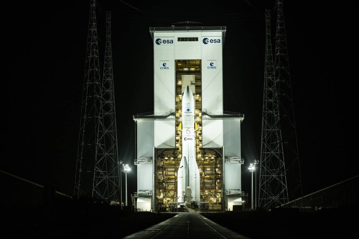 The European Space Agency (ESA) satellite launcher Ariane 6 rocket is seen prior to its maiden launch at the Guiana Space Center in Kourou, French Guiana, on March 3, 2025. AFP PHOTO