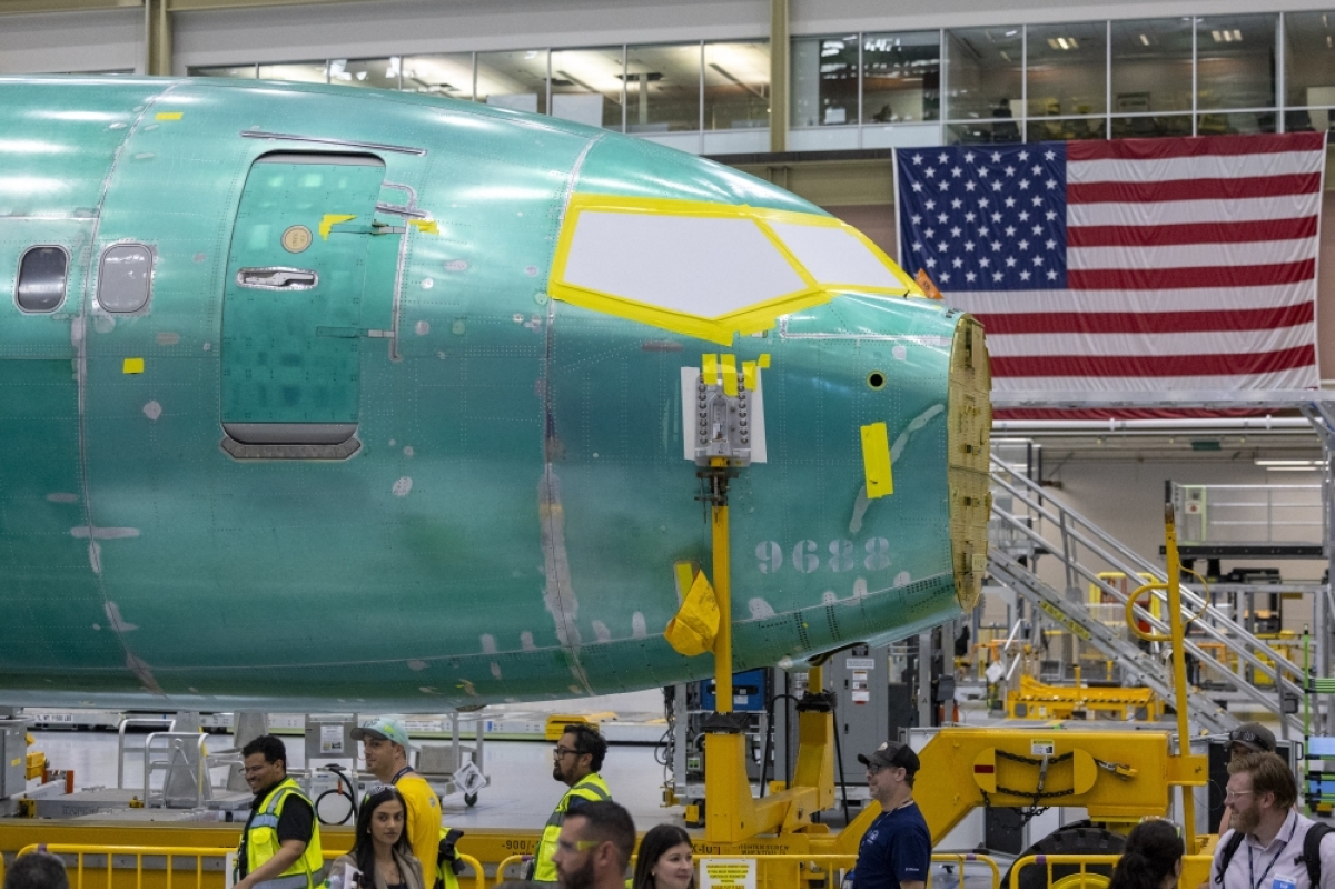 DECLINE A Boeing 737 MAX 10 fuselage is pictured at the Boeing Everett Factory in Everett, Washington, on July 10, 2026. Boeing on Aug. 11 announced its jet in July sharply decreased. AFP PHOTO
