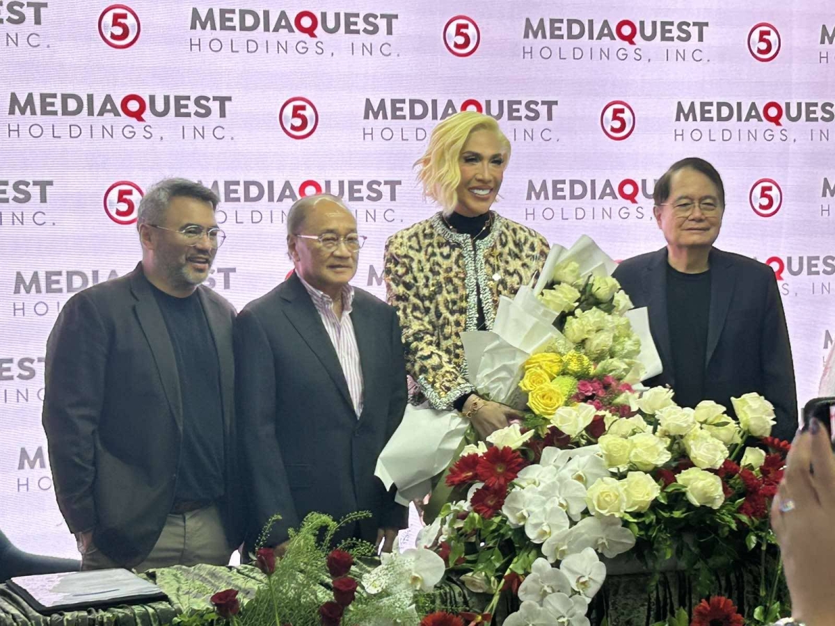 (From left) Slingshot Studios Head for Partnerships, People and Business Development Ranvel Rufino; MVP Group Chairman Manny V. Pangilinan; Vice Ganda; and MediaQuest Holdings President and CEO Victorico Vargas TMT PHOTO 