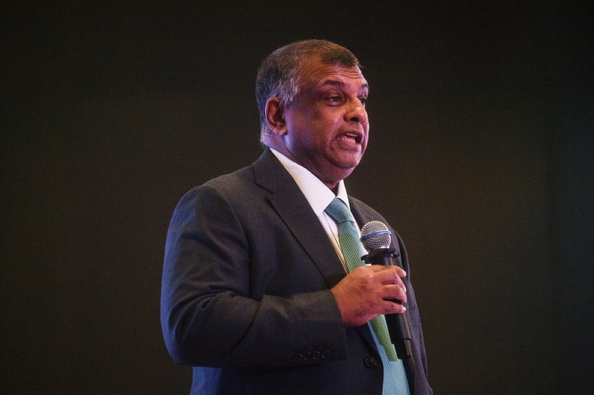 NO GUARANTEE Capital A CEO Tony Fernandes delivers a speech during an event in Kuala Lumpur, Malaysia, on April 26, 2024. Fernandes said AirAsia is in talks with the Malaysian government on potential support for the struggling airline but no assurance of financial assistance. AFP PHOTO