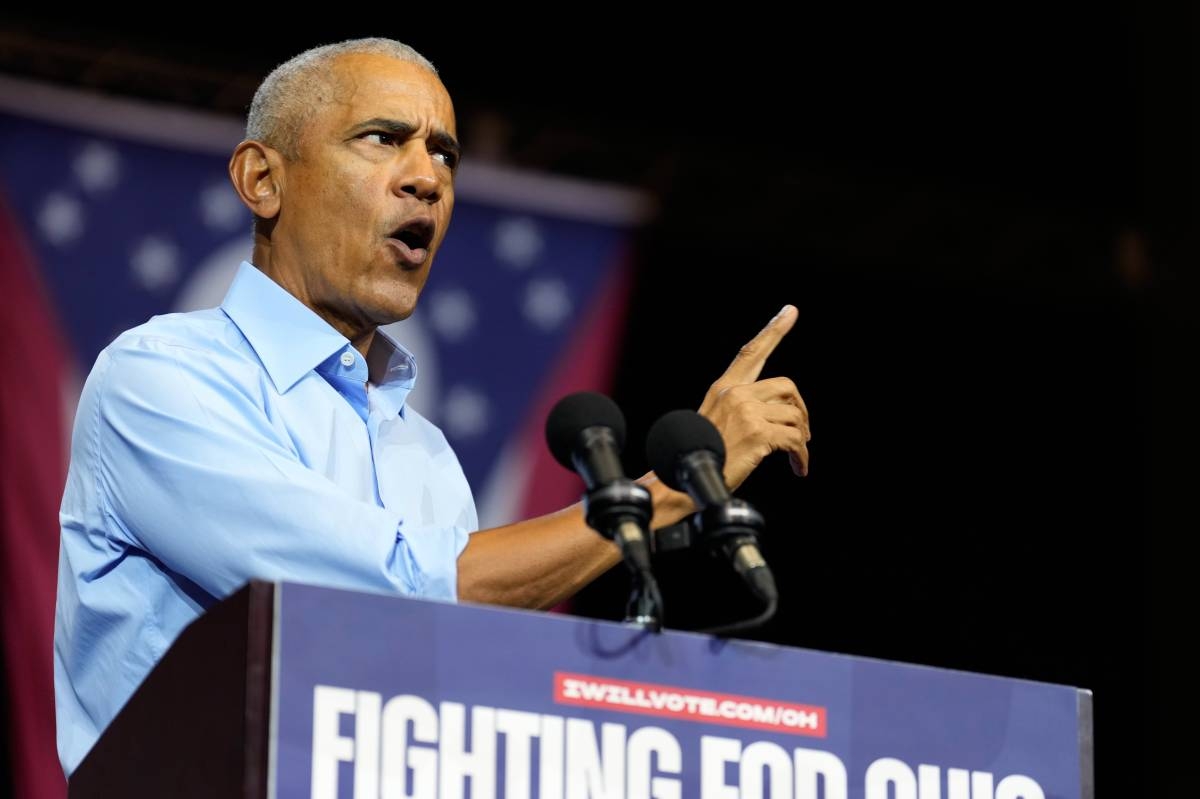 Former President Barack Obama speaks during a campaign rally for Democratic Ohio Senate candidate Sherrod Brown, Saturday, Oct. 24, 2026, in Cleveland. (AP Photo/Sue Ogrocki)