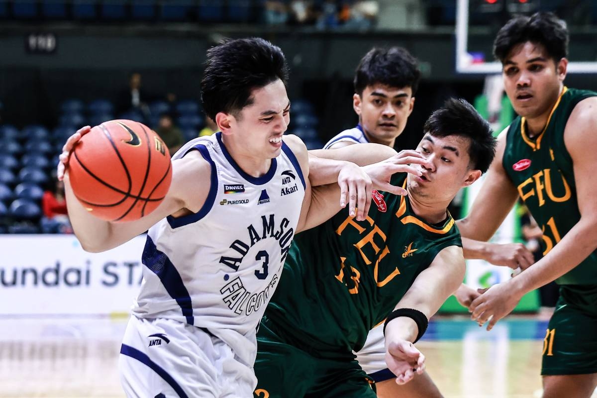 Adamson's Monty Montebon tries to drive past FEU's Janrey Pasaol during the UAAP Season 89 men's basketball round 2 at the Smart Araneta Coliseum on Oct. 28, 2026. Photo by Rio Deluvio